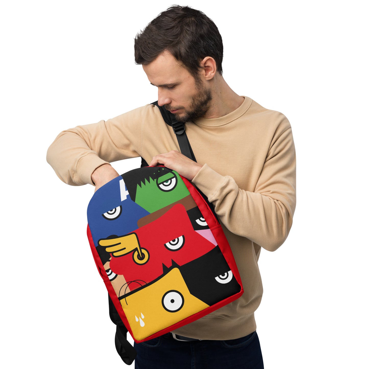 "We are all Superheroes" (Captain America, Spiderman, Flash, Thor, Batman, Wonder Woman, Iron man) Red Zaino Backpack