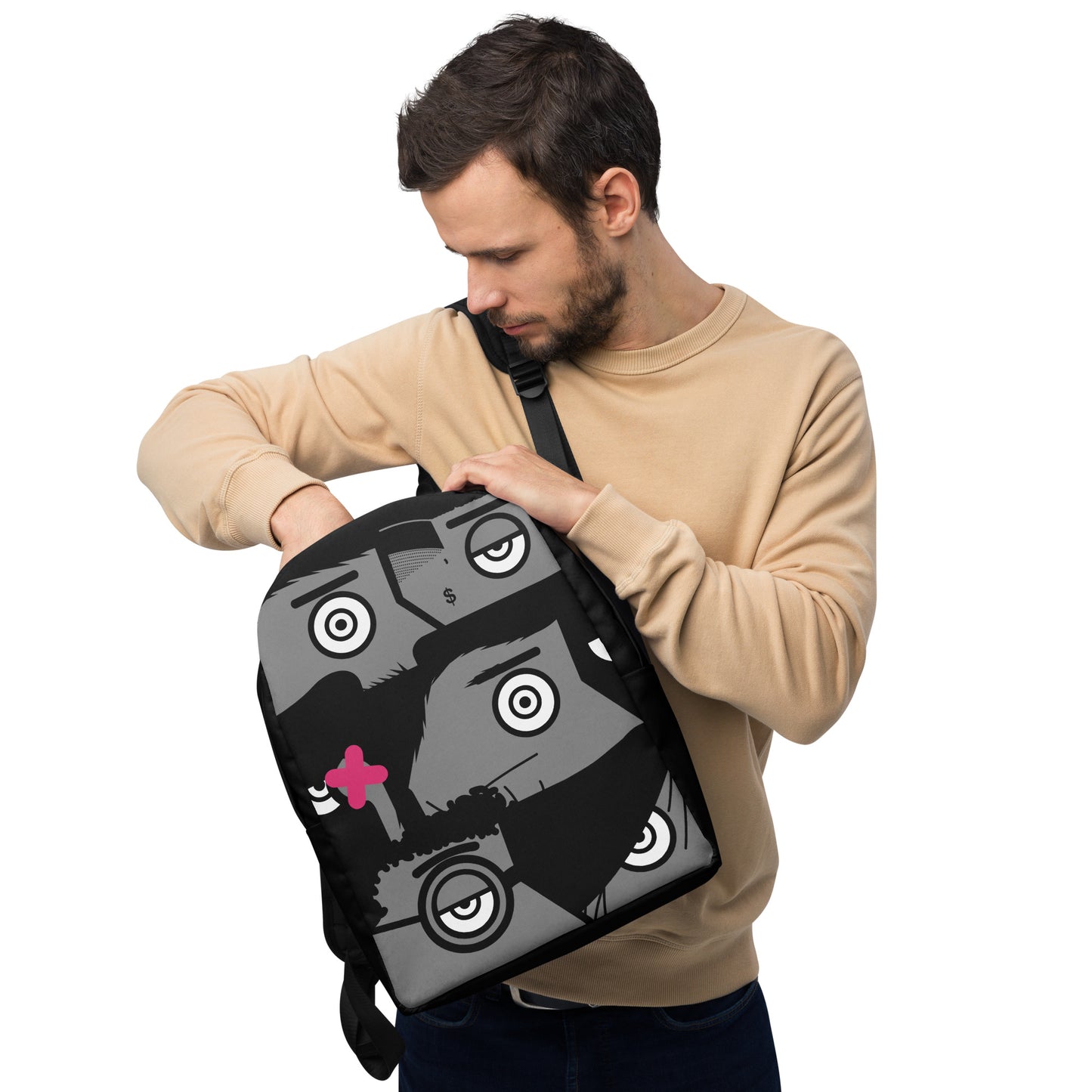 "I want to be an artist" (Hirst, Basquiat, Blek Le Rat, Van Gogh, Banksy, Warhol, Haring - portraits) Black version backpack backpack