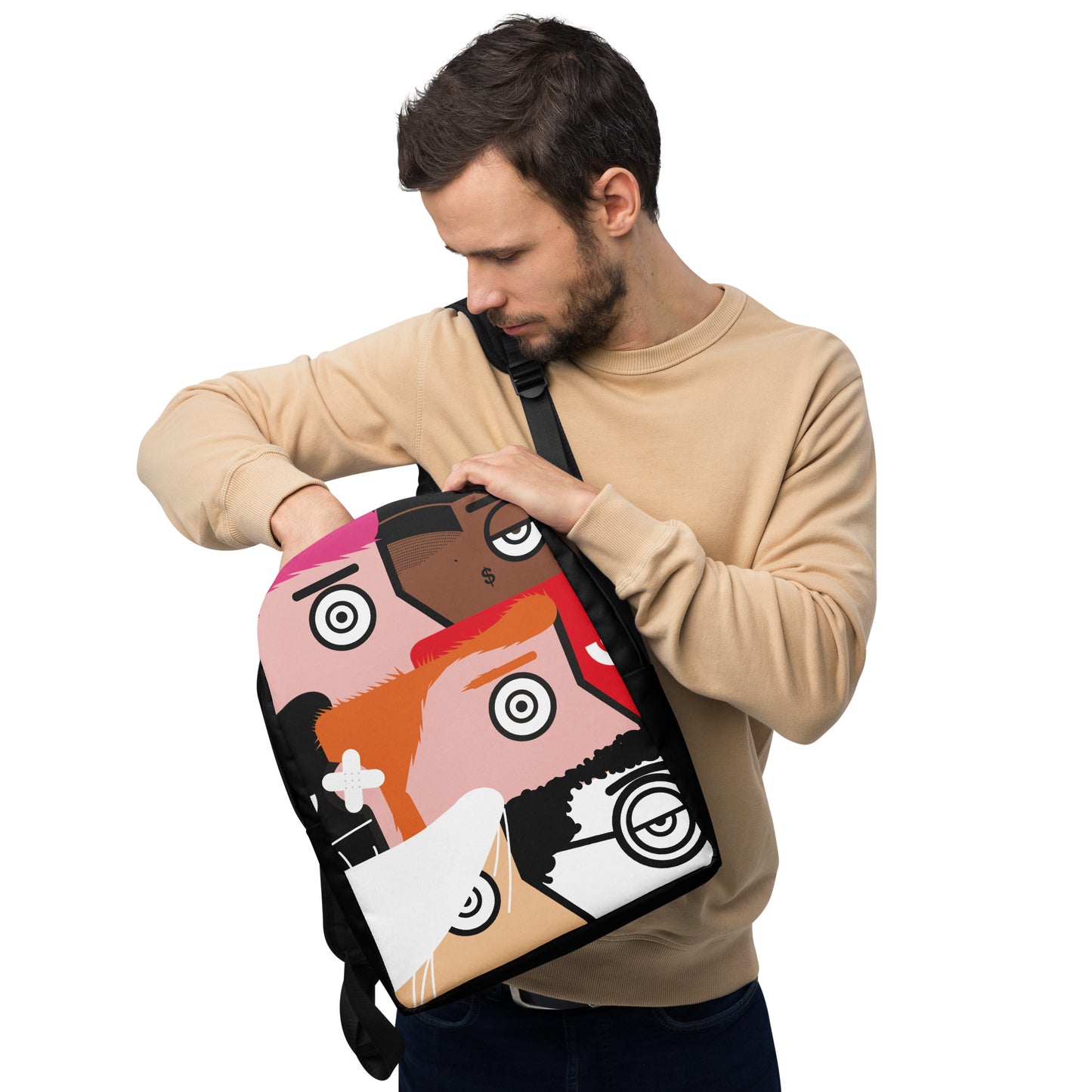 "I want to be an artist" (Hirst, Basquiat, Blek Le Rat, Van Gogh, Banksy, Warhol, Haring - portraits) black version backpack backpack