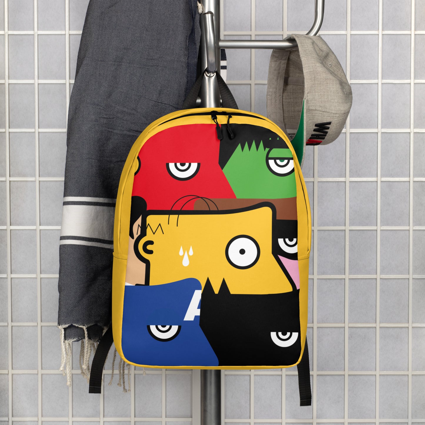 "Nous sommes tous des super-héros" (Homer Simpson, Batman & Robin, Hulk, Captain America, Flash, Superman) yellow version Rucksack Backpack