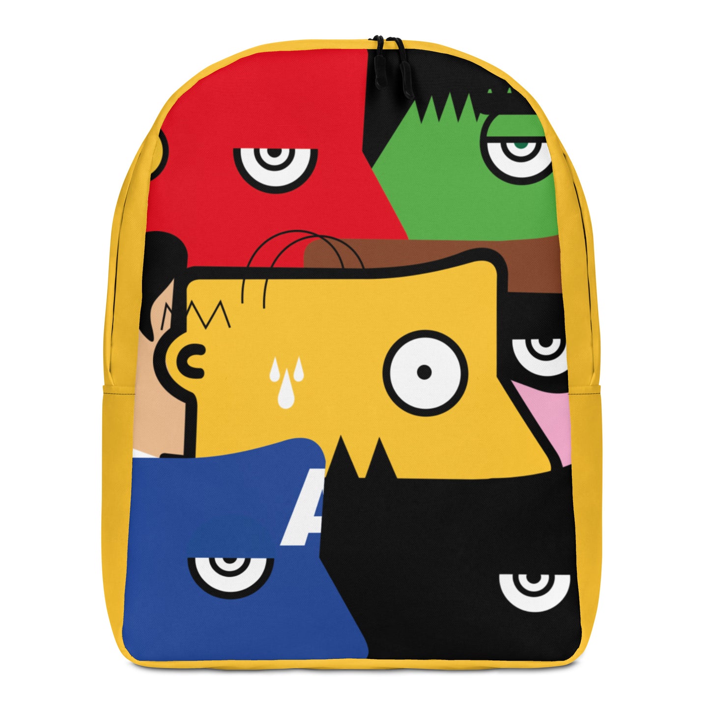"Nous sommes tous des super-héros" (Homer Simpson, Batman & Robin, Hulk, Captain America, Flash, Superman) yellow version Rucksack Backpack