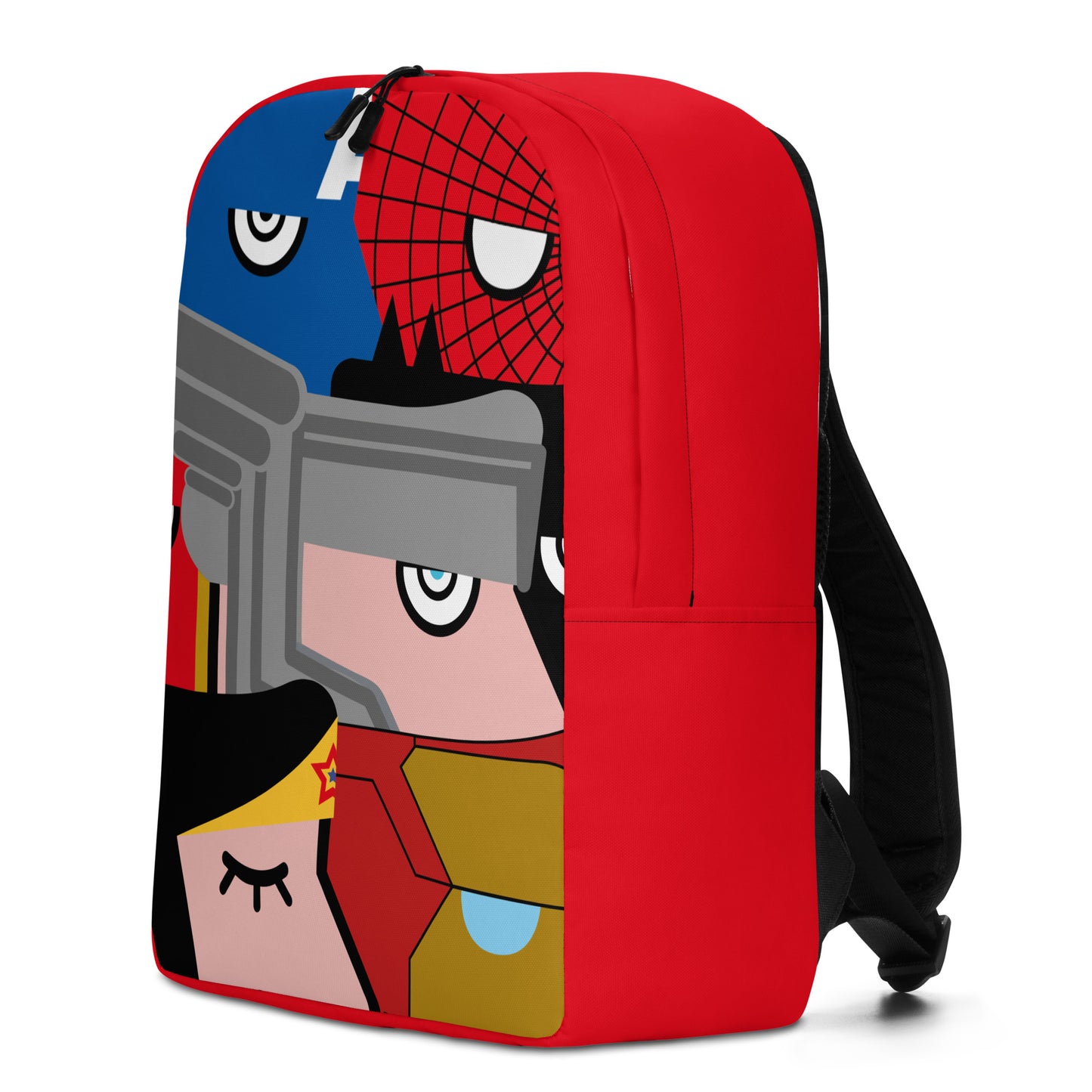 "We are all Superheroes" (Captain America, Spiderman, Flash, Thor, Batman, Wonder Woman, Iron man) Red version Backpack