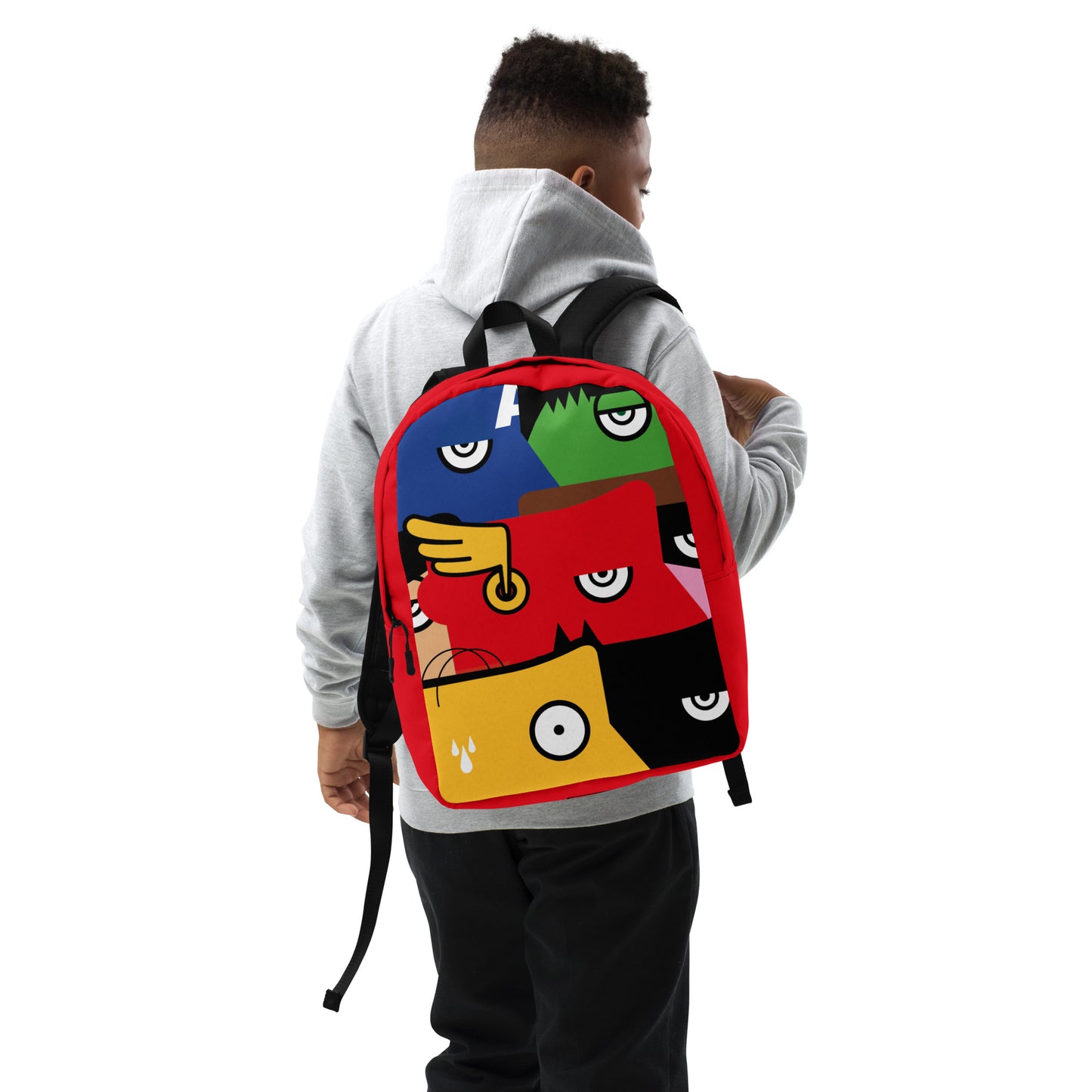 "We are all Superheroes" (Captain America, Spiderman, Flash, Thor, Batman, Wonder Woman, Iron man) Red Zaino Backpack