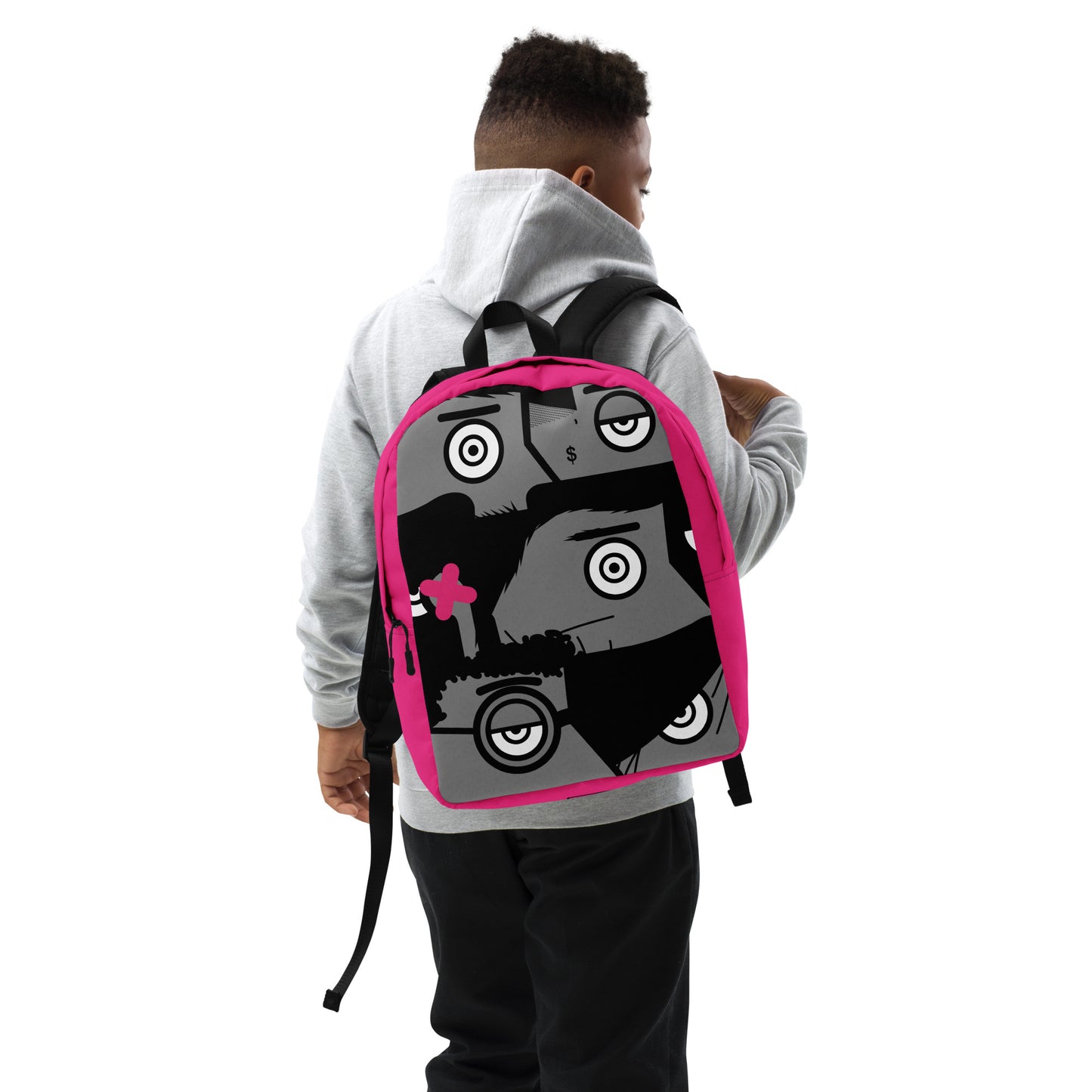 "I want to be an artist" (Hirst, Basquiat, Blek Le Rat, Van Gogh, Banksy, Warhol, Haring - portraits) Magenta version backpack backpack