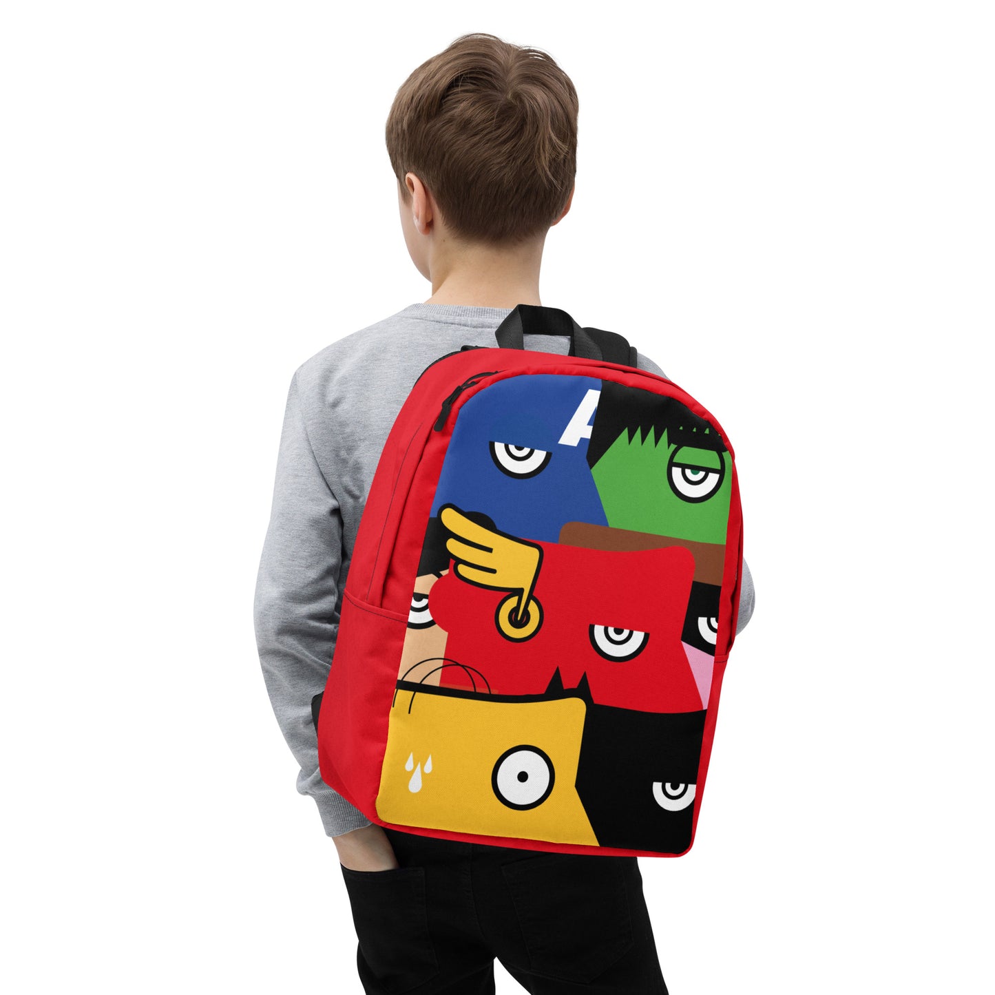 "We are all Superheroes" (Captain America, Spiderman, Flash, Thor, Batman, Wonder Woman, Iron man) Red Zaino Backpack