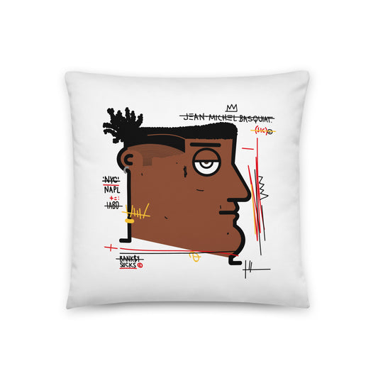 "Banksy sucks" (Basquiat DISSING Banksy) soft pillow