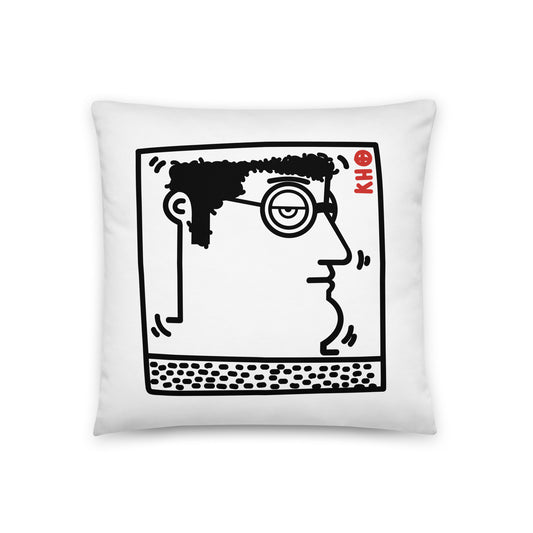 "Untitled" (K. Haring - portrait) White and Black soft pillow