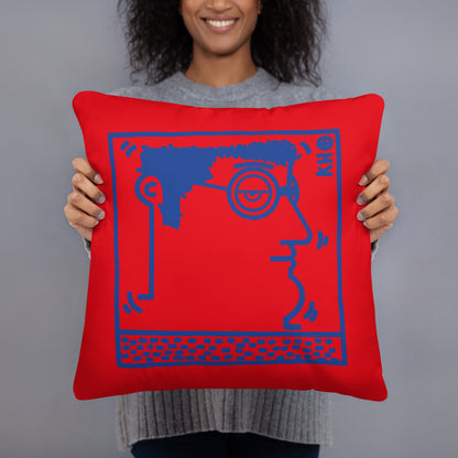 "Untitled" (K. Haring - portrait) red and blue soft pillow