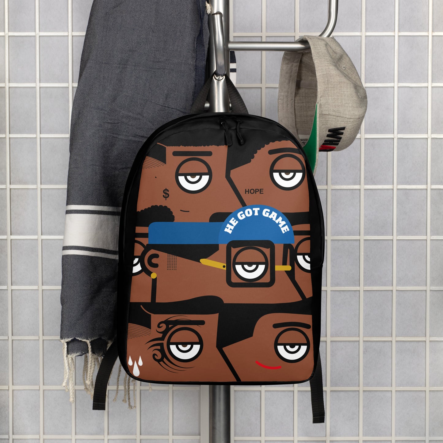 "He got game" (Spike Lee, Basquiat, Tyson, Obama, Ali, Luther King, Denzel Washington) - Black version Zaino Backpack