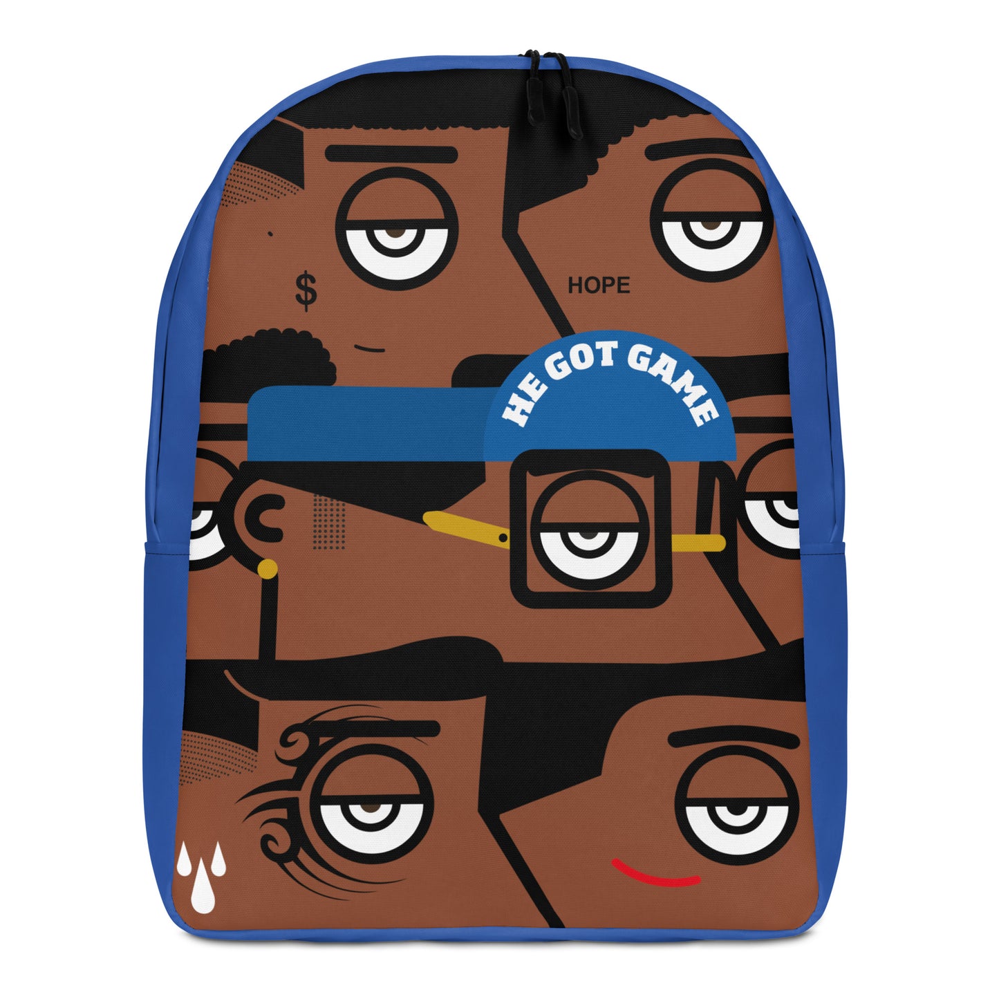 "He got game" (Spike Lee, Basquiat, Tyson, Obama, Ali, Luther King, Denzel Washington) - Bleu version Zaino Backpack