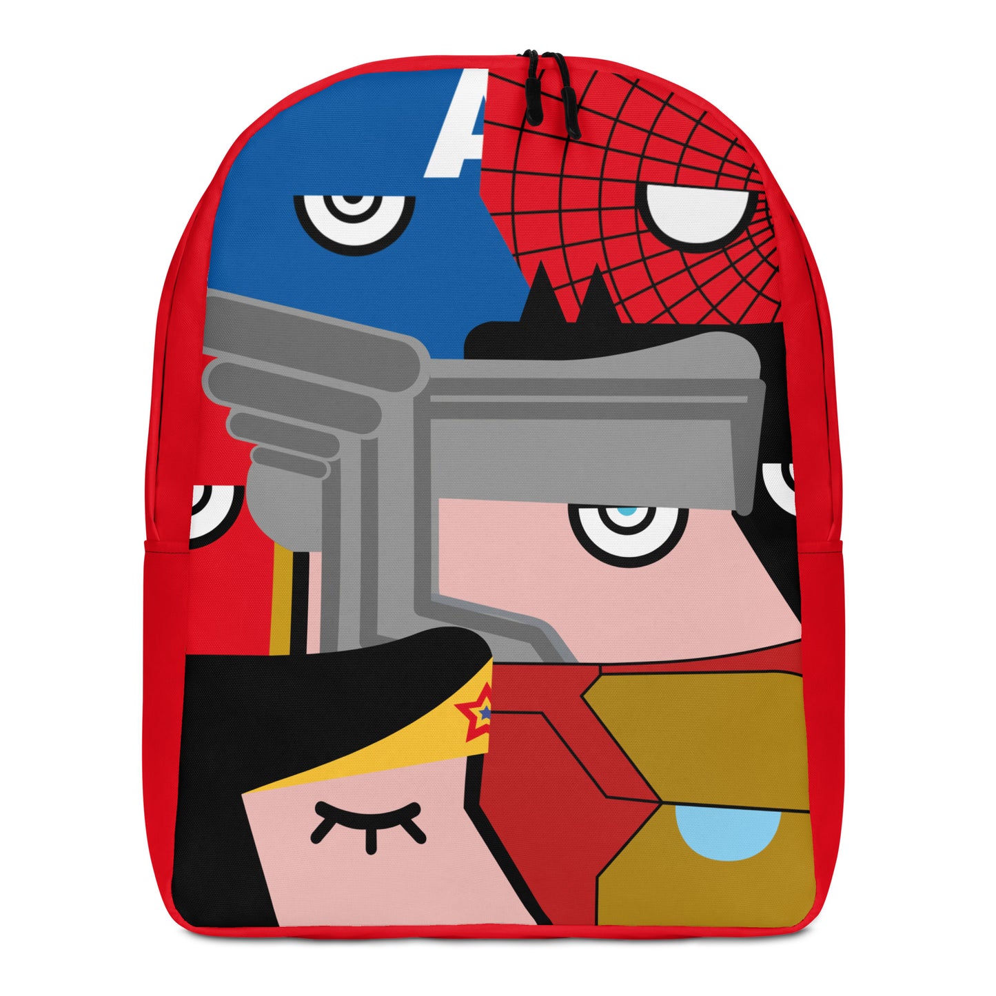 "Siamo tutti Supereroi" (Captain America, Spiderman, Flash, Thor, Batman, Wonder Woman, Iron man) Red  version Zaino Backpack