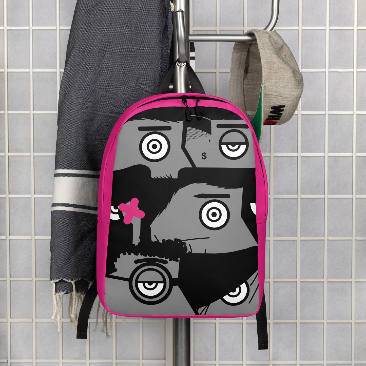 "I want to be an artist" (Hirst, Basquiat, Blek Le Rat, Van Gogh, Banksy, Warhol, Haring - portraits) Magenta version zaino backpack