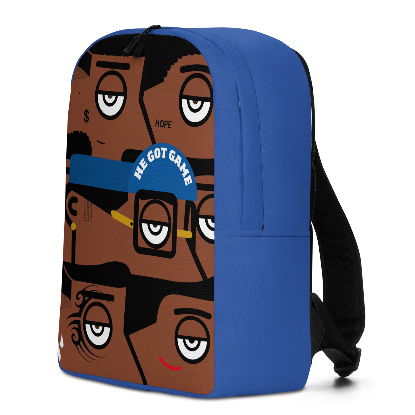 "He got game" (Spike Lee, Basquiat, Tyson, Obama, Ali, Luther King, Denzel Washington) - Bleu version Zaino Backpack