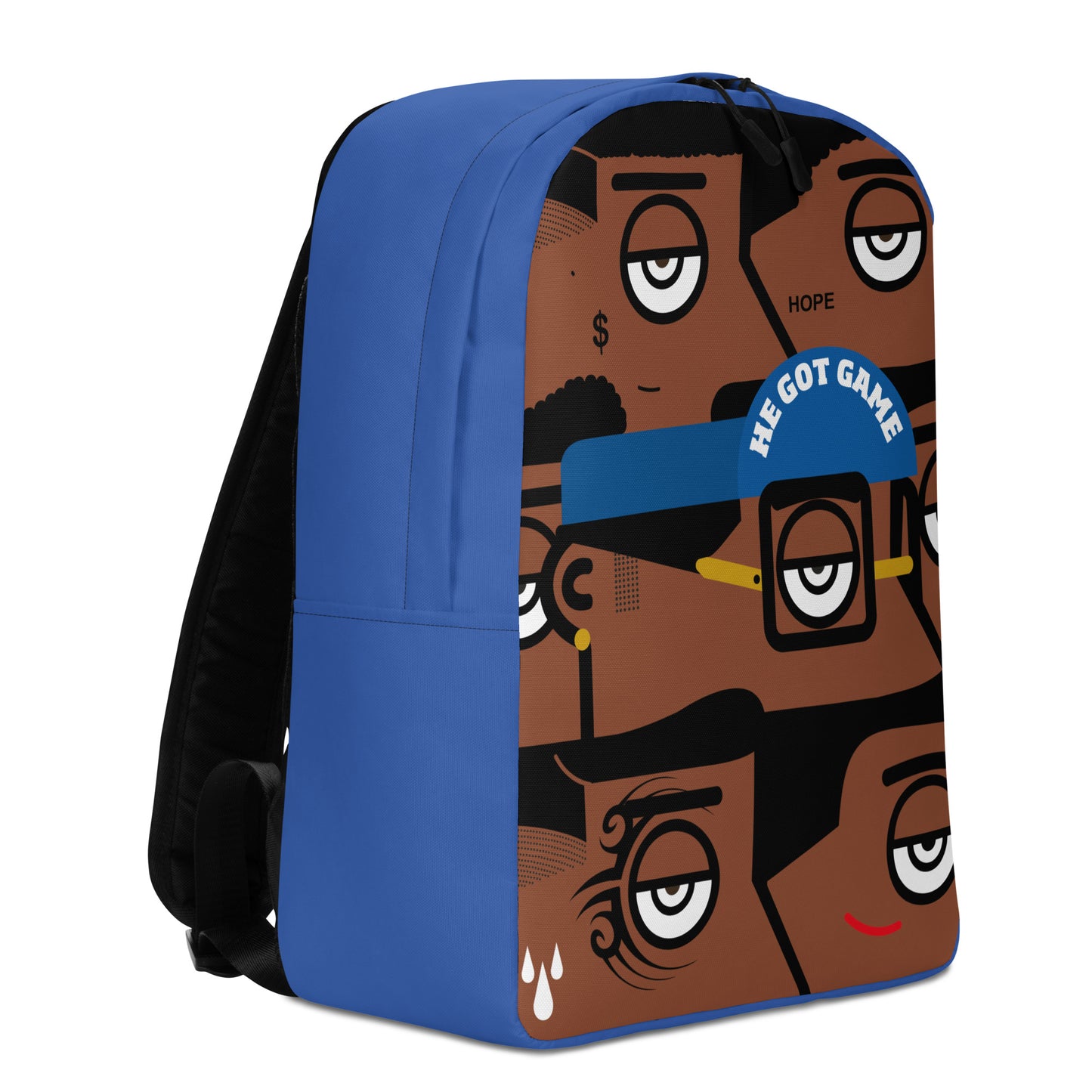 "He got game" (Spike Lee, Basquiat, Tyson, Obama, Ali, Luther King, Denzel Washington) - Bleu version Zaino Backpack