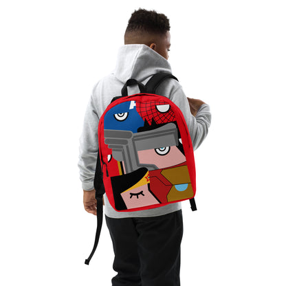 "Siamo tutti Supereroi" (Captain America, Spiderman, Flash, Thor, Batman, Wonder Woman, Iron man) Red  version Zaino Backpack