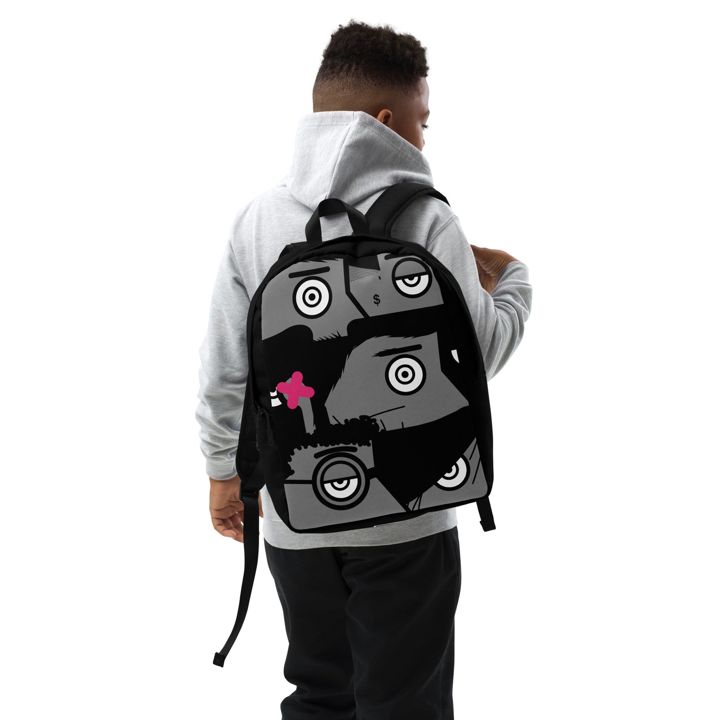 "I want to be an artist" (Hirst, Basquiat, Blek Le Rat, Van Gogh, Banksy, Warhol, Haring - portraits) Black version zaino backpack