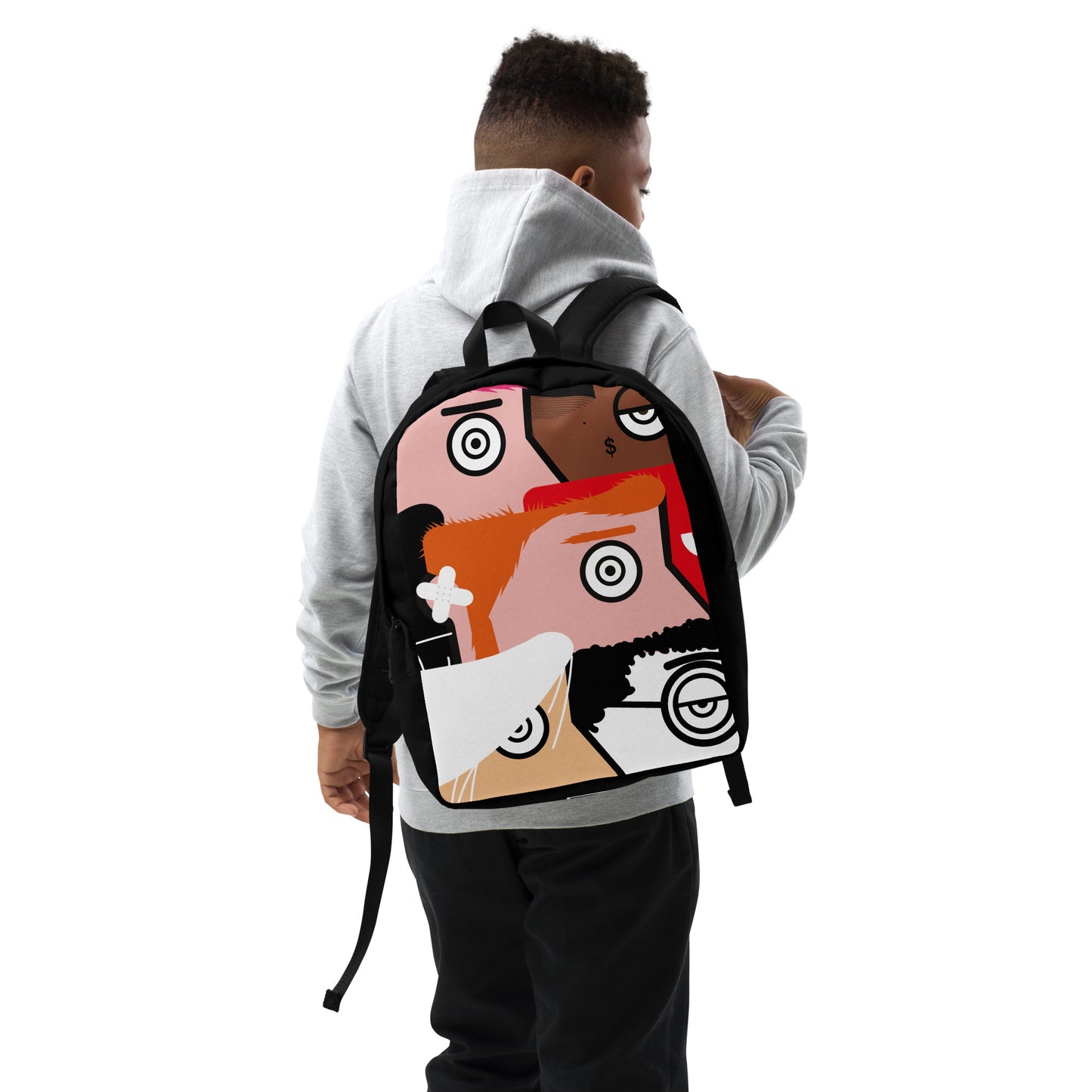 "I want to be an artist" (Hirst, Basquiat, Blek Le Rat, Van Gogh, Banksy, Warhol, Haring - portraits) black version zaino backpack