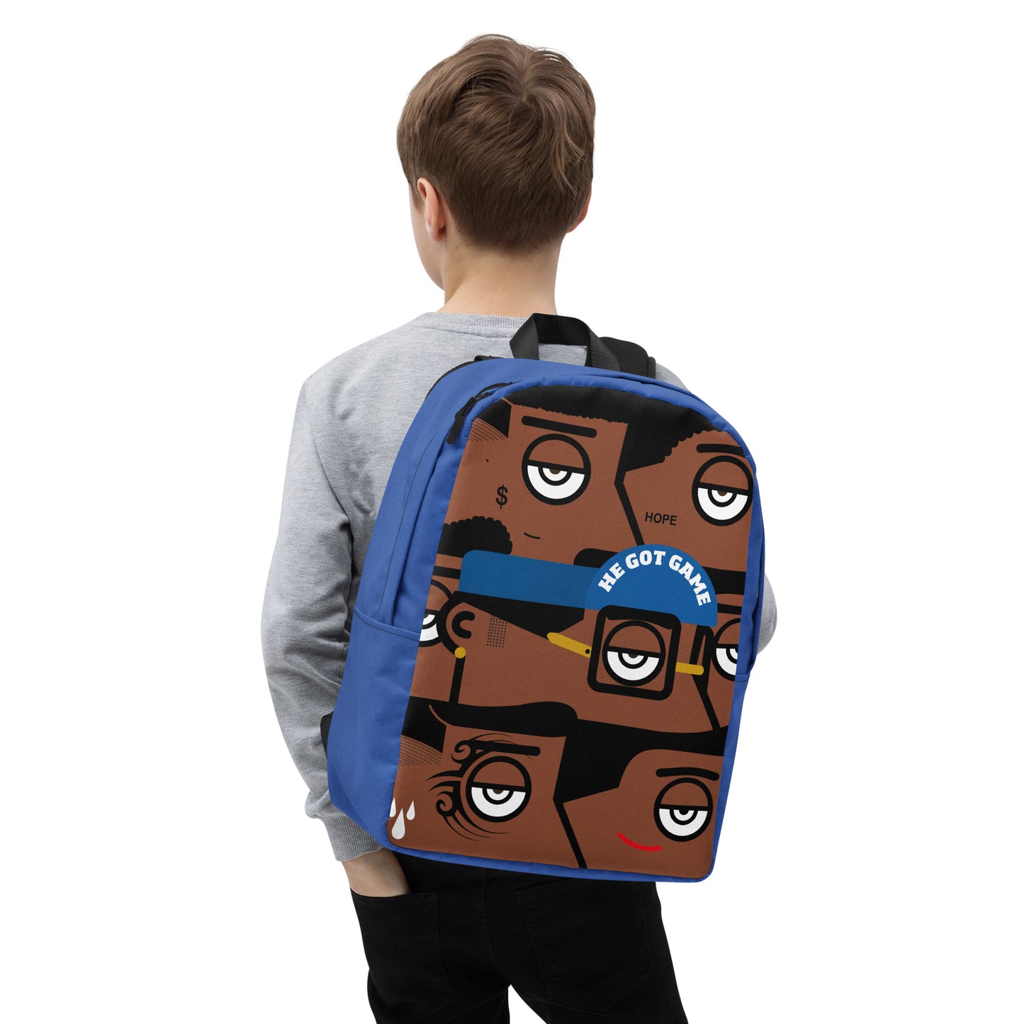 "He got game" (Spike Lee, Basquiat, Tyson, Obama, Ali, Luther King, Denzel Washington) - Bleu version Zaino Backpack