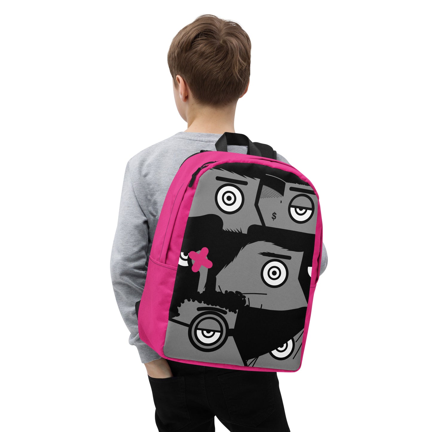 "I want to be an artist" (Hirst, Basquiat, Blek Le Rat, Van Gogh, Banksy, Warhol, Haring - portraits) Magenta version zaino backpack