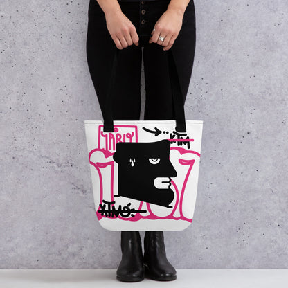 "Graffiti is not street art" (IABO self-portrait) magenta - Tote bag