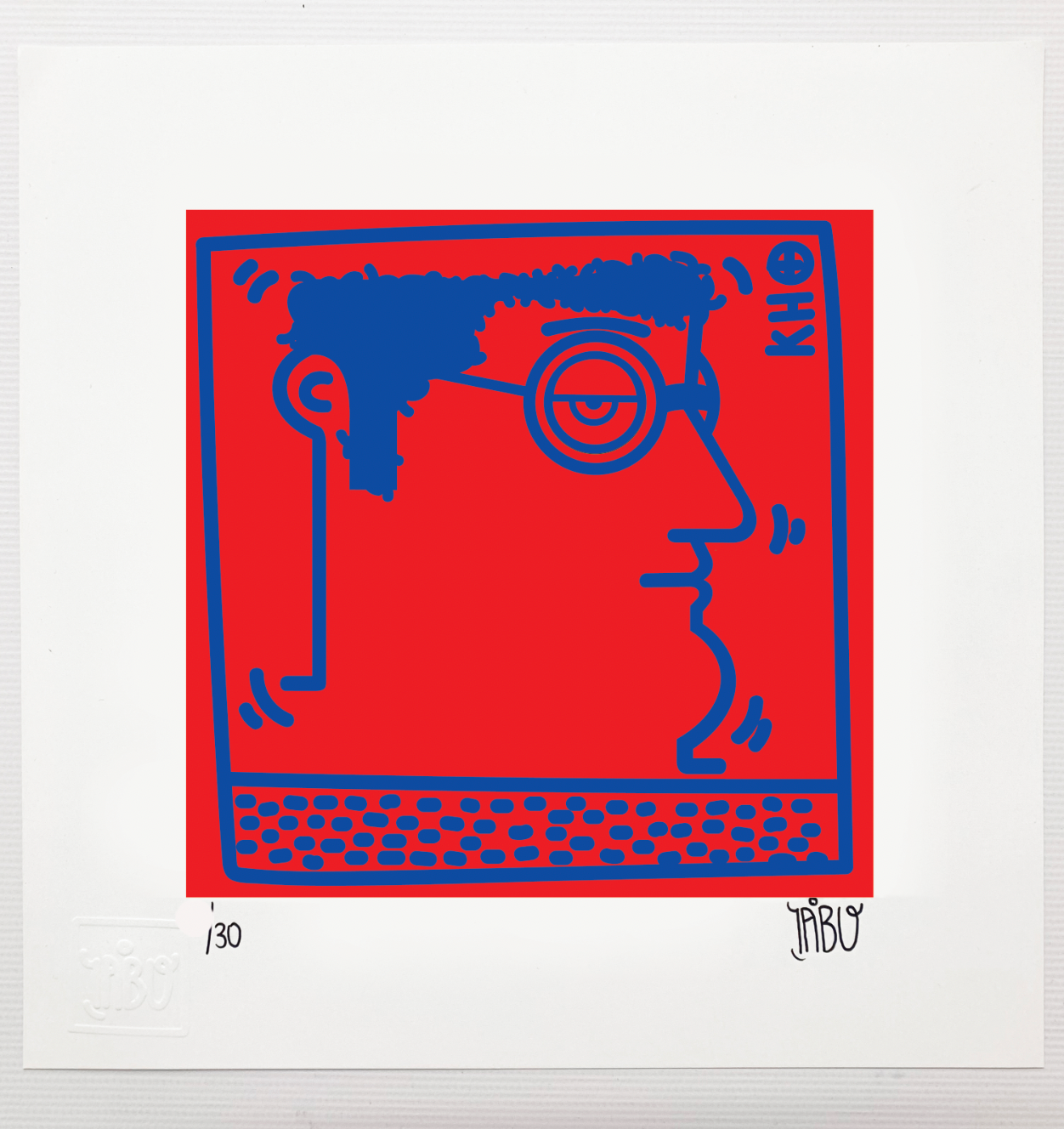 Untitled (K. Haring - Portrait) Red and blue
